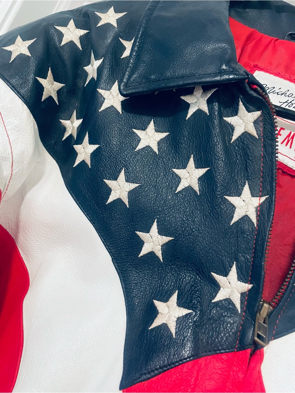 Michael Hoban American Flag Leather Bomber Jacket - Stars & Stripes - Picture 4 of 10